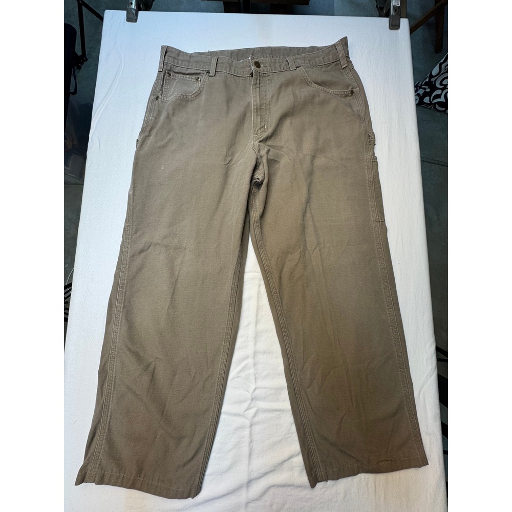 Carhartt Mens Carpenter Pants Tan Canvas Workwear Utility Trousers Relaxed Fit